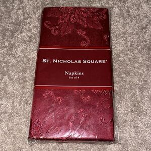 St. Nicholas Square Napkins Set of Four in Poinsettia Scroll Red!